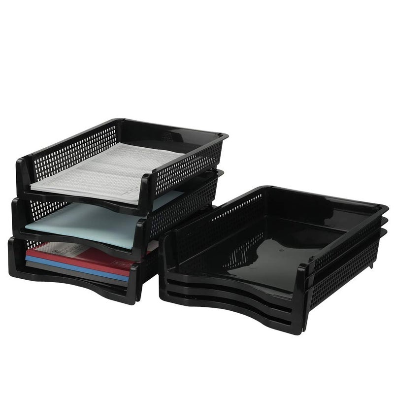 CadineUS Stackable Paper Tray Set of 6, Black Plastic Letter Tray Basket - Image 1